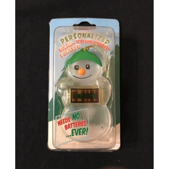 Vintage Personalized Snowman Solar Christmas Ornament “ Benjamin “ - Picture 1 of 5